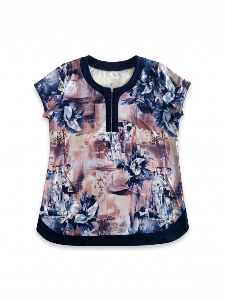 Women’s Floral Zip-Up Short Sleeve Top